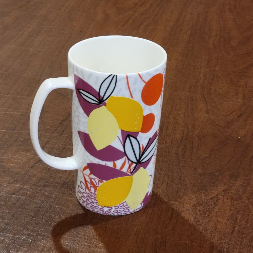 Starbucks Lemon Tropical Etched Fruit Purple Yellow Ceramic Mug Cup Handle 16oz